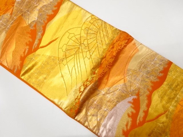 JAPANESE KIMONO / ANTIQUE FUKURO OBI / SILK / WOVEN MOUNTAINS & WHEEL